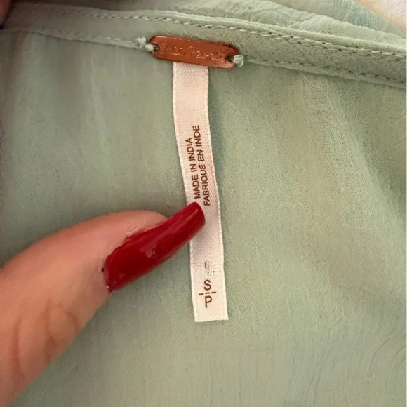 Free People Callie Sheer Flowy Light Green Ruffled Tunic Blouse Boho Drapey Chic - Picture 6 of 10